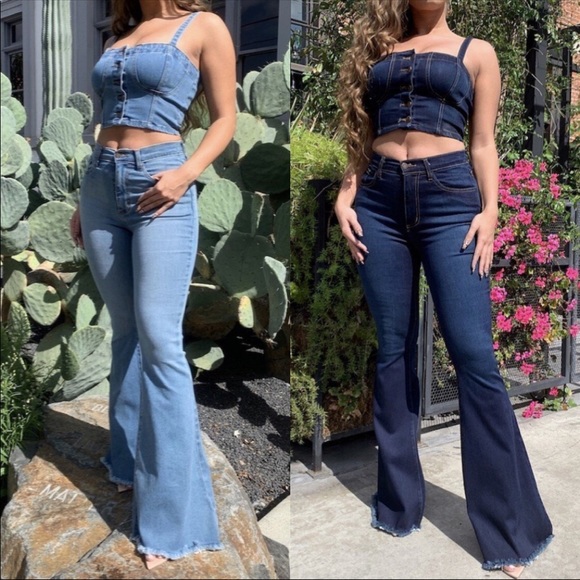 Bell Bottom Jean Set Light Wash with bustier top - Picture 2 of 4